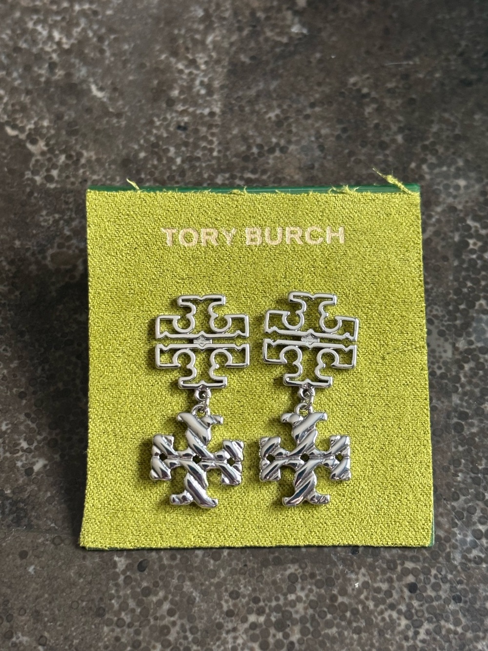 TORY BURCH SILVER BRITTEN DOUBLE LOGO LINEAR EARRINGS - Picture 6 of 6